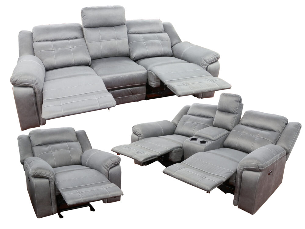 23849 - Reclining Sofa Set - UF-5993 - Grey - Open
