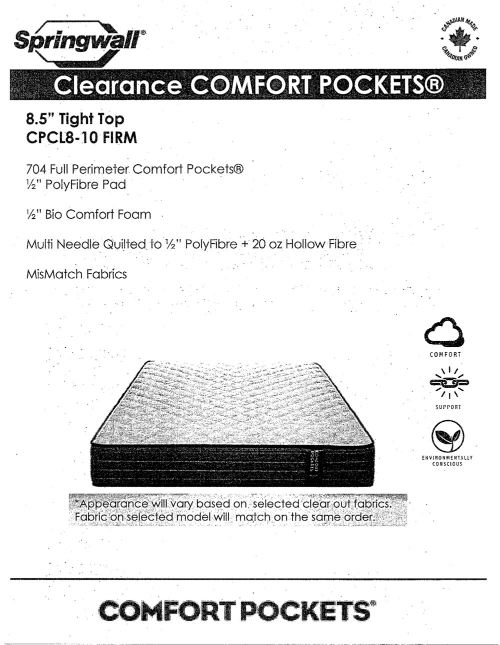 24255 - 704 Pocket Coil Mattress - SW-CPC - Specs