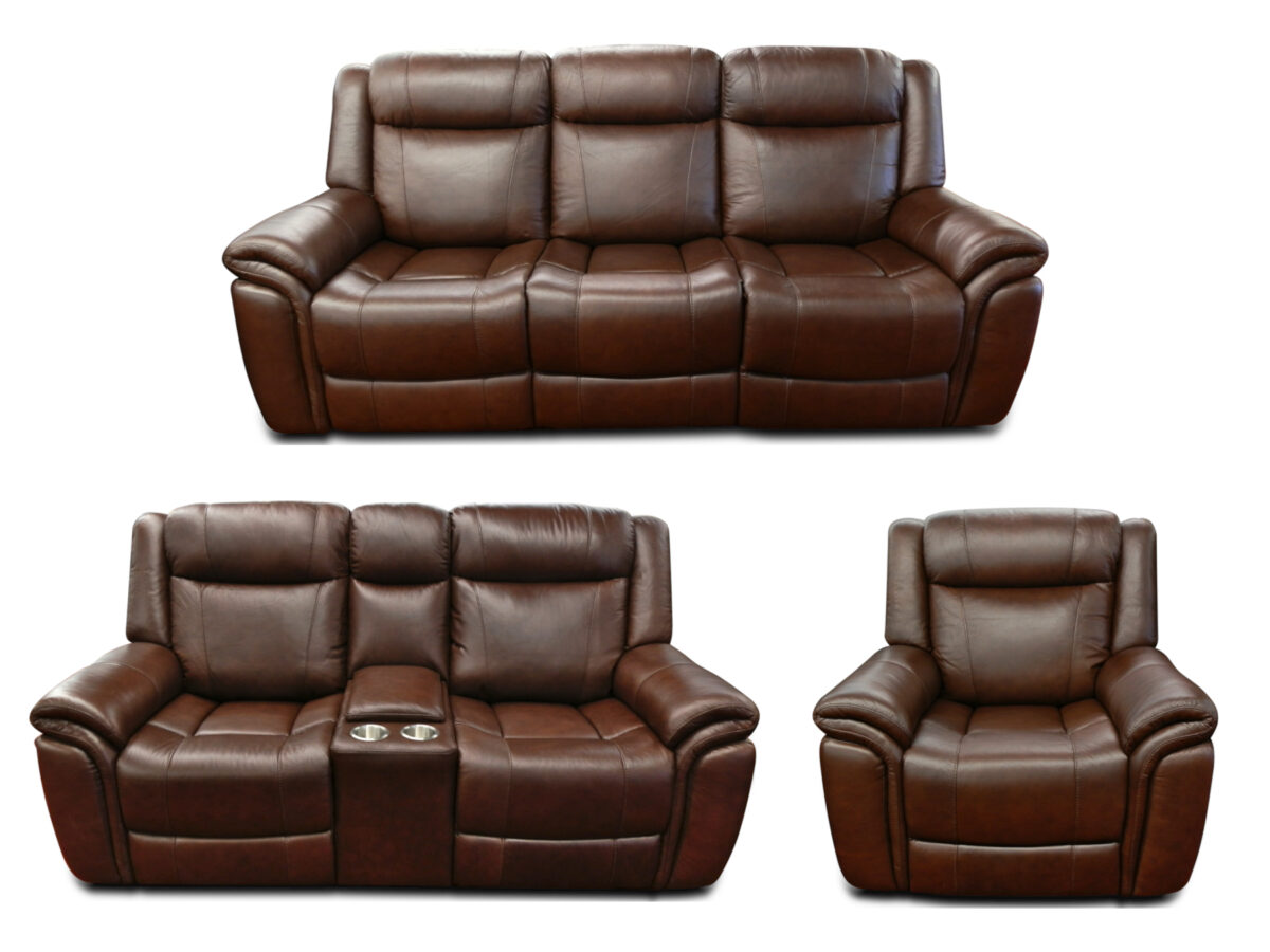 Leather Match Reclining Sofa Set - Image